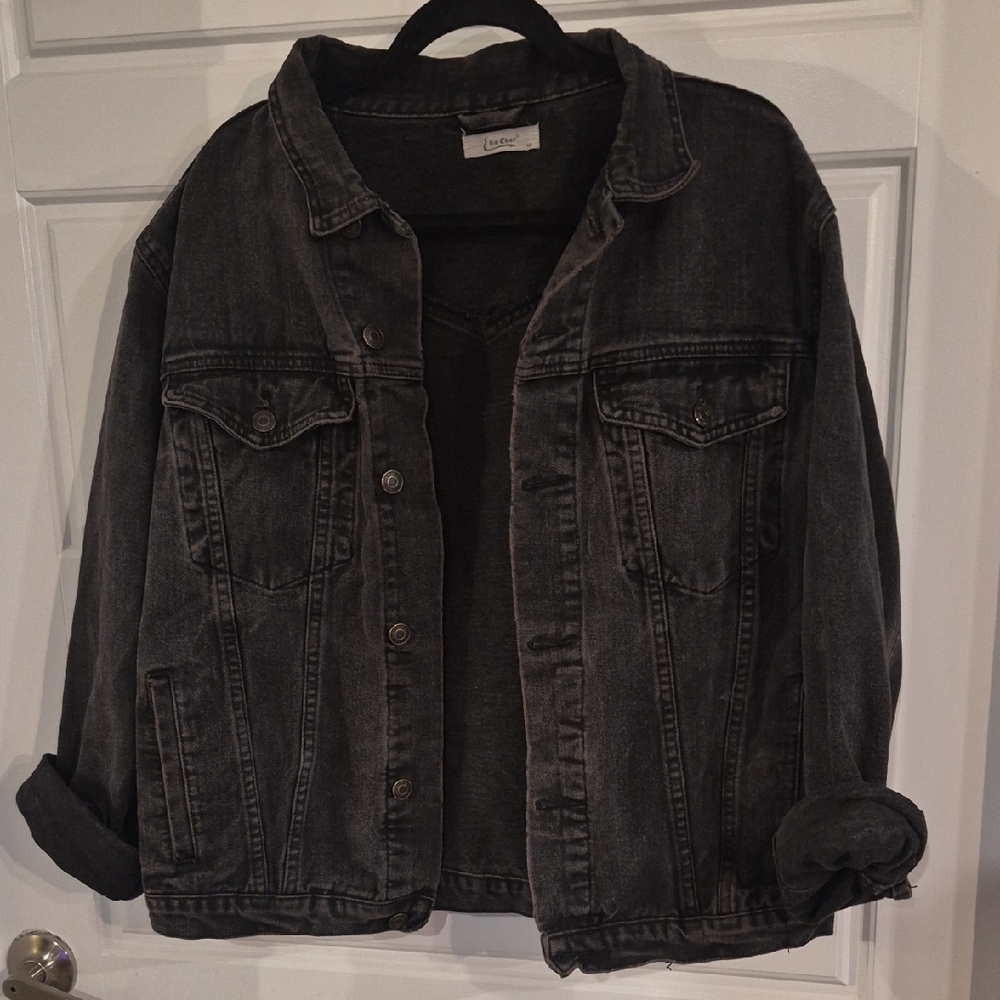 Ella Cher Washed Black Oversized Denim Jacket - Medium